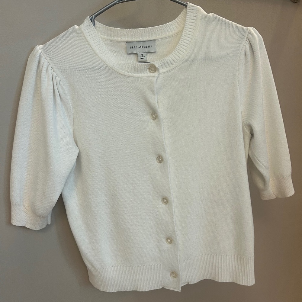 Free Assembly Short Sleeved White Cardigan XS